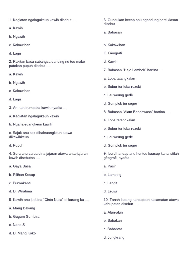 Basa Sunda Kelas 5 | PDF