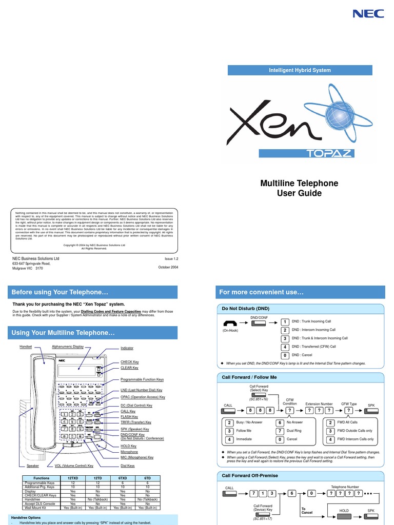Nec Phones Instruction Manual