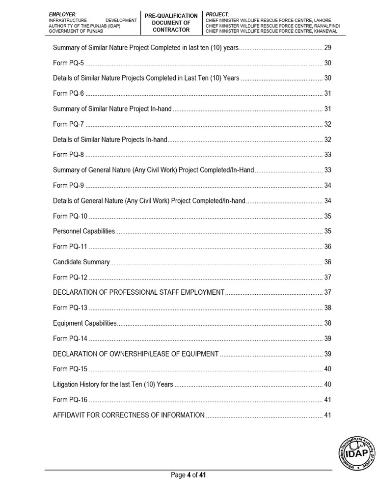 Employer: Project:: Pre-Qualification Document of Contractor | PDF