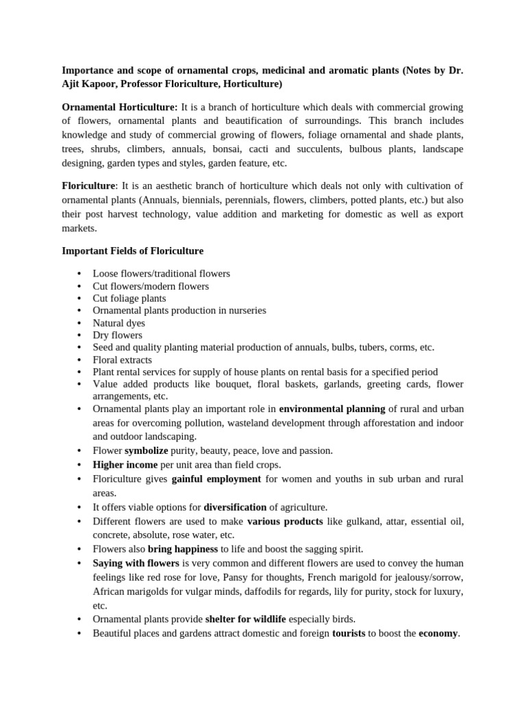 Importance and Scope of Ornamental Crops, Medicinal and Aromatic Plants ...