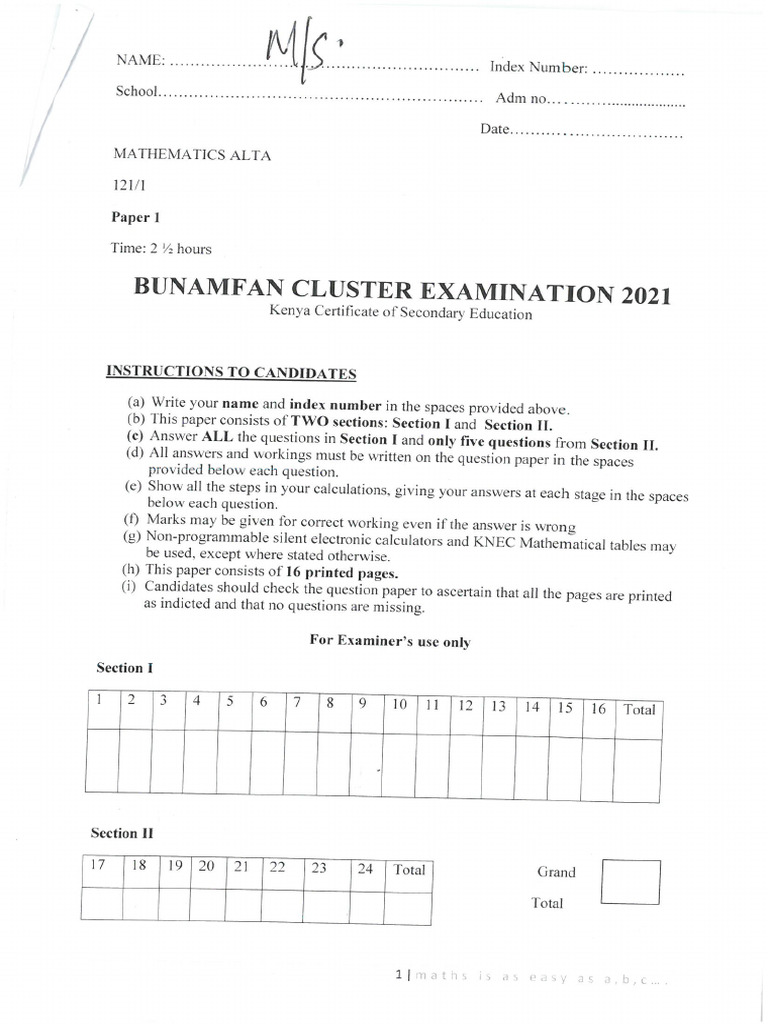 Mathematics Paper 1 Ms Model20012023004 | PDF