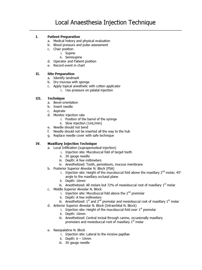 Anaesthesiology - Local Anaesthesia Injection Technique | PDF