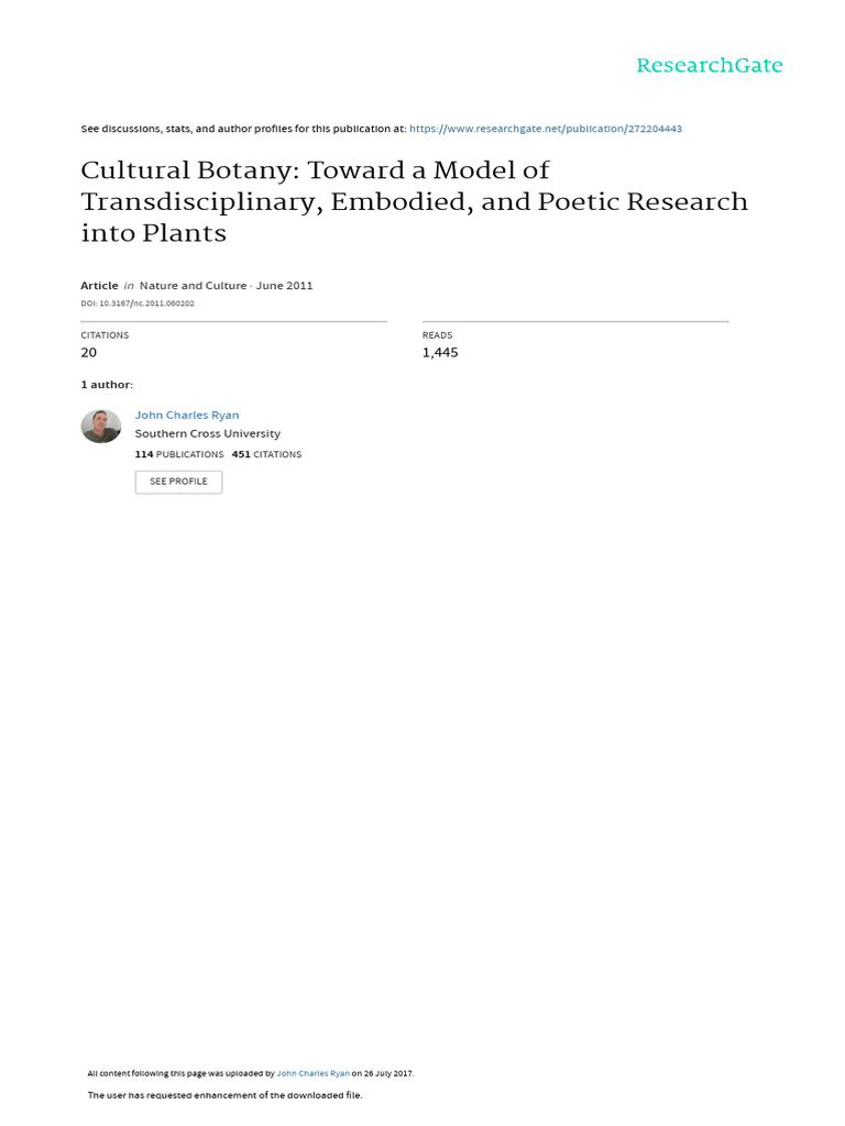Cultural Botany Toward A Model of | PDF | Interdisciplinarity | Social ...