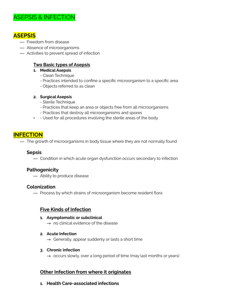 Asepsis & Infections GG | PDF
