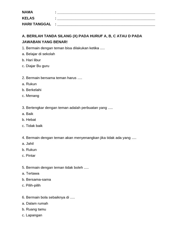 Soal kelas 2 tema 1 subtema 2 pdf