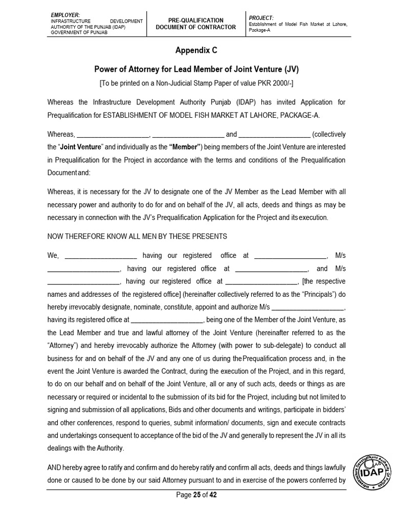 Appendix C Power of Attorney For Lead Member of Joint Venture (JV) | PDF