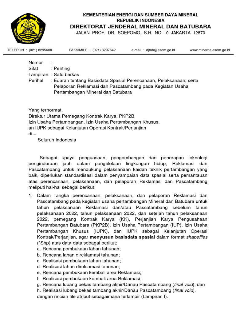 Surat Edaran 9.E - 23 Basis Data Rencana Reklamasi Dan Pascatambang | PDF