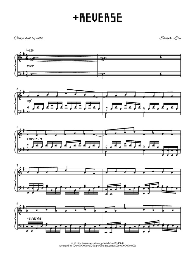 Lily Reverse Piano Sheet Pdf