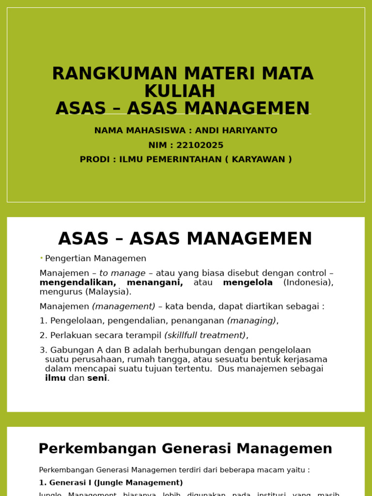 Rangkuman Materi Azas - Azas Managemen | PDF