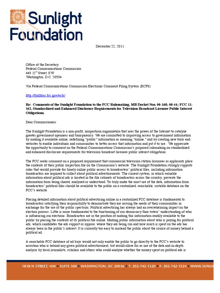 FCC Political Ad Disclosure Comments | PDF