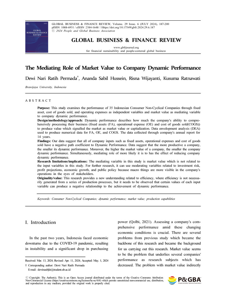 The Mediating Role of Market Value To Company Dynamic Performance | PDF