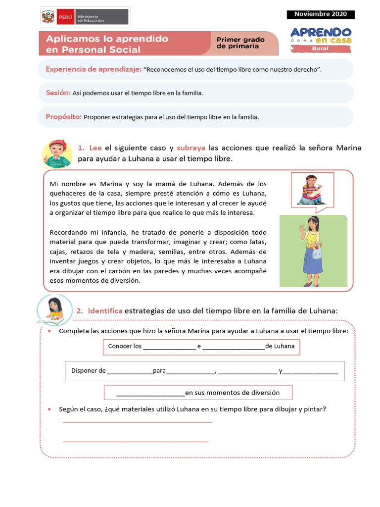 Ficha 2 Sesion 2 Exp 1 Personal Social Primer Grado - Noviembre 2020 | PDF