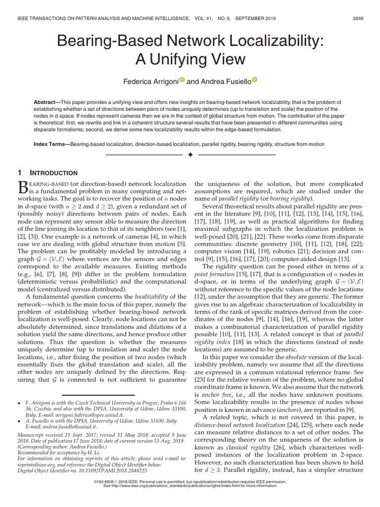 Bearing-Based Network Localizability A Unifying View | PDF