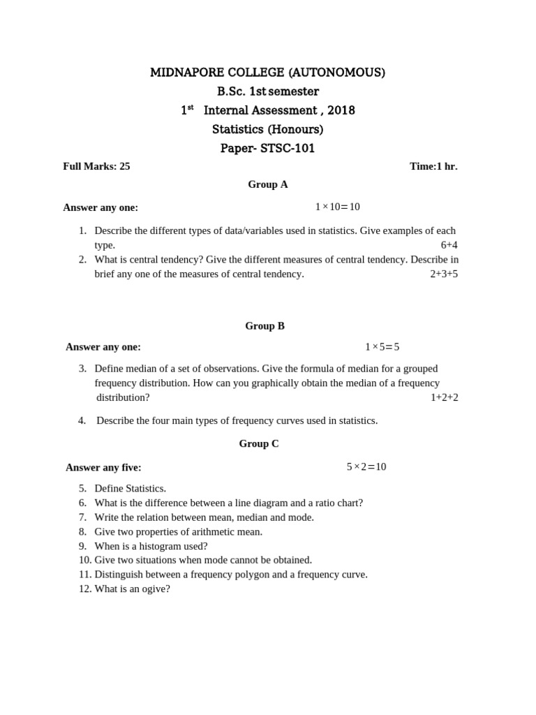 B.Sc. Statistics Internal Assessment 2018 | PDF | Teaching Methods ...