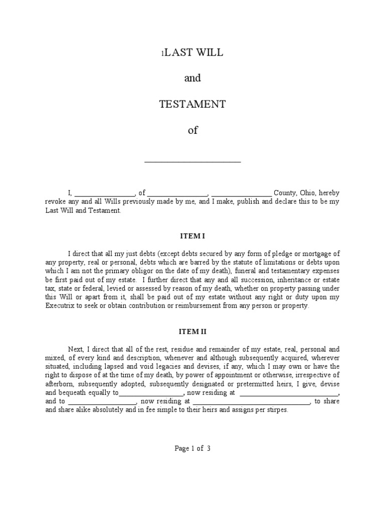 Ohio Last Will and Testament Template | PDF | Will And Testament | Virtue