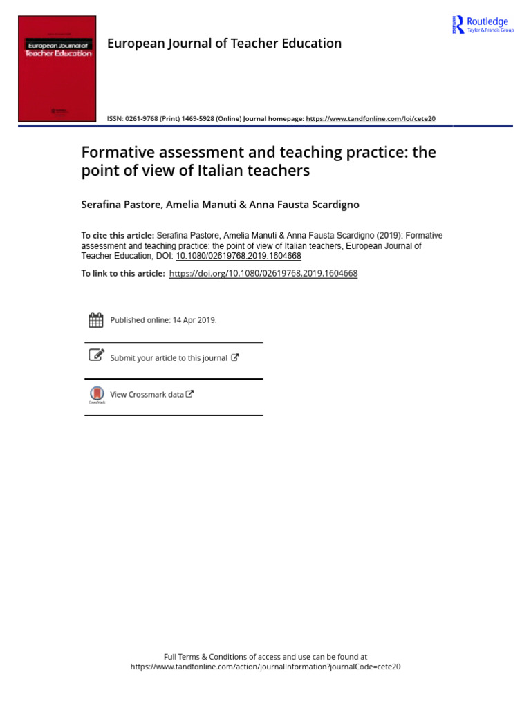Formative Assessment and Teaching Practice The Point of View of Italian ...