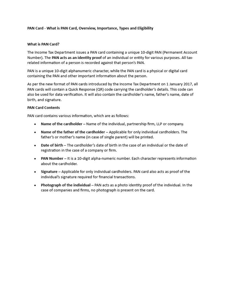 Understanding PAN Card Details and Importance | PDF | Business | Law
