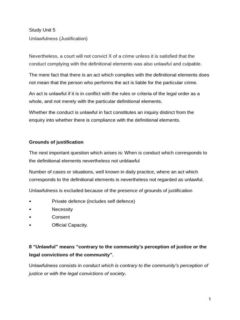 FORP+123+-+Study+Unit+5+-+Unlawfullness+ Justification | PDF
