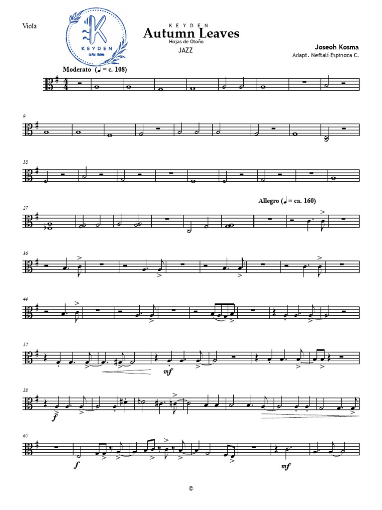 Autumn Leaves - Viola | PDF | Compositions