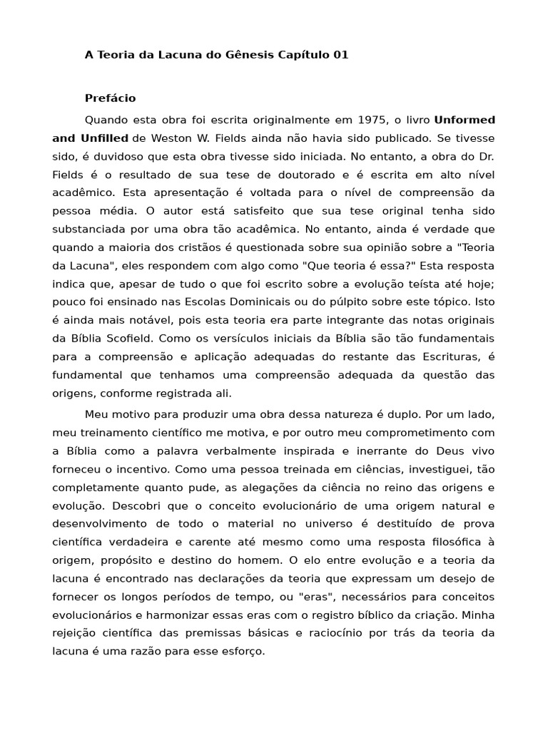 A Teoria Da Lacuna Do Gênesis Capítulo 01 | PDF