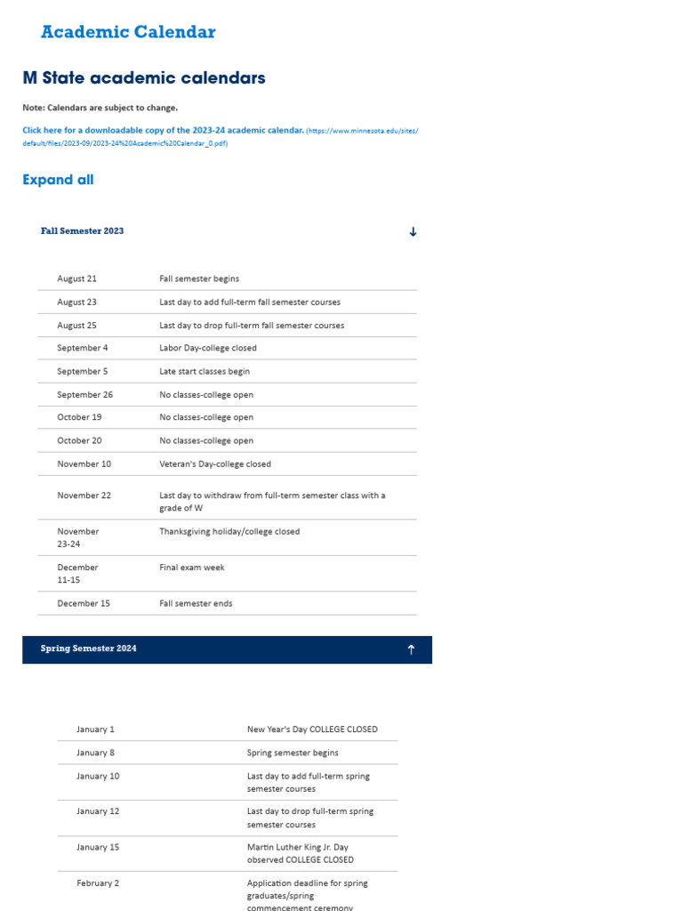 Academic Calendar M State PDF