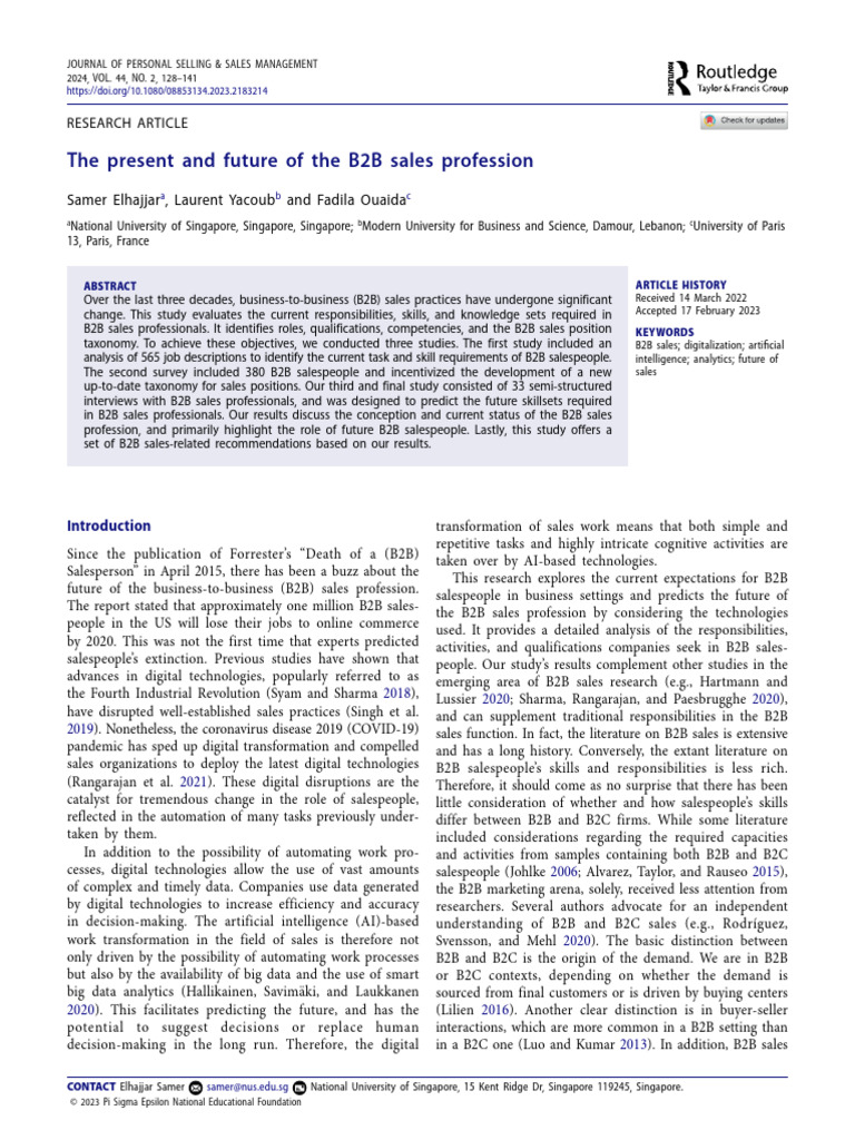 The Present and Future of b2b Sales Profession | PDF