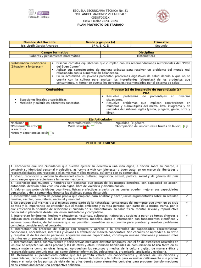 Plan Analitico Tercer Grado 2024 | PDF