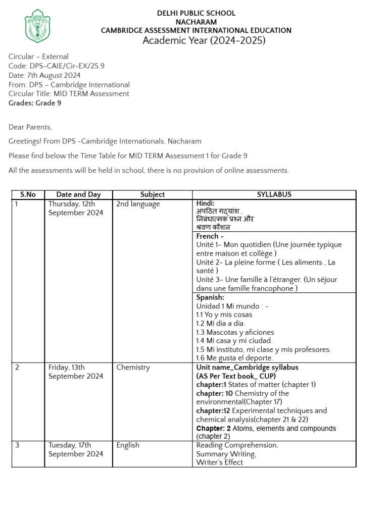 Grade 9 Mid Term Assessment Schedule | PDF | Chemical Compounds | Molecules