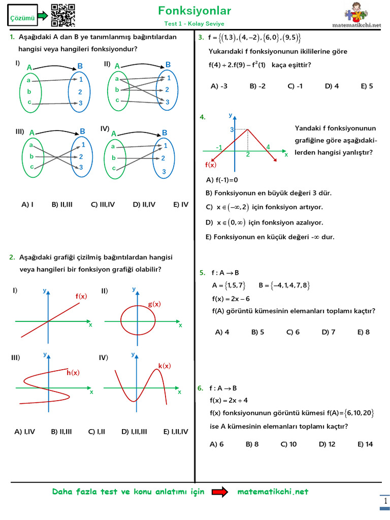 Fonksiyonlar Test 1 K | PDF