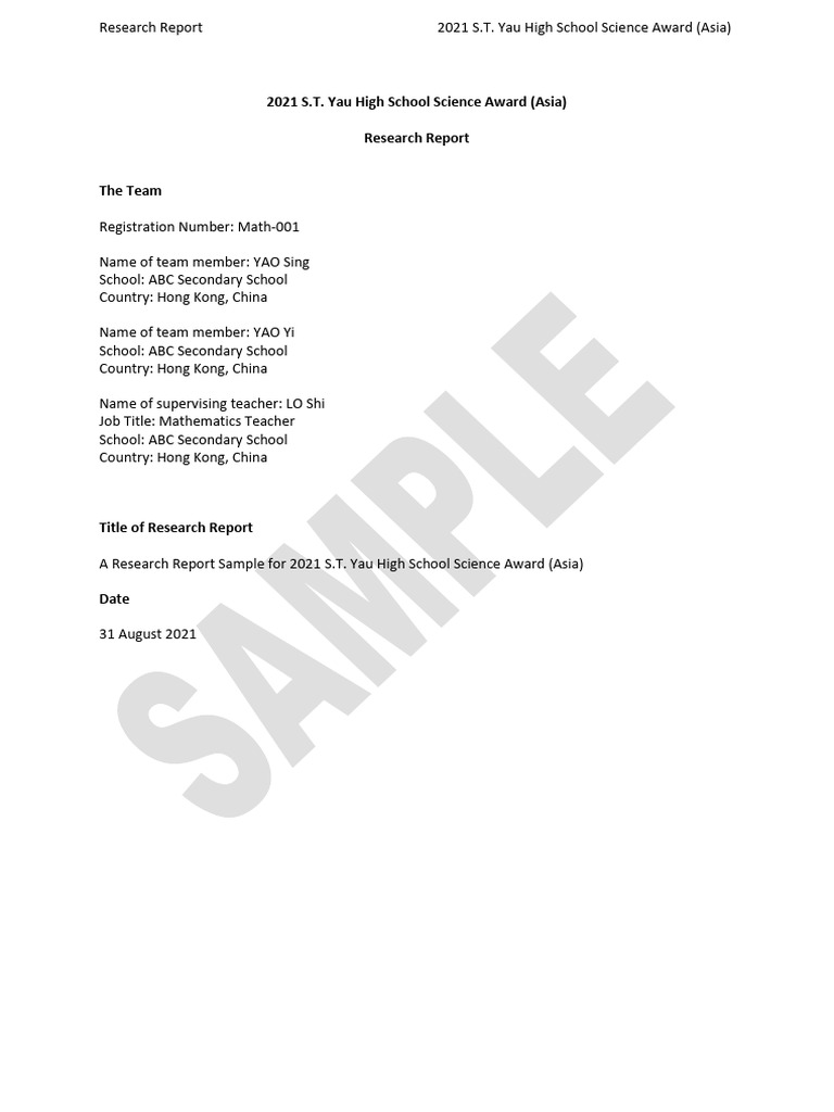 St yau yhsa asia research report format sample pdf