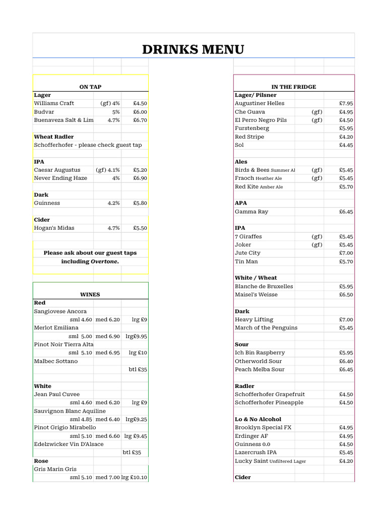 Mono Glasgow Drinks Menu | PDF