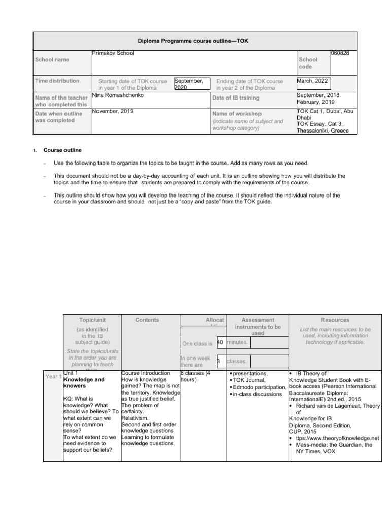 Diploma Programme Course outline-TOK | PDF
