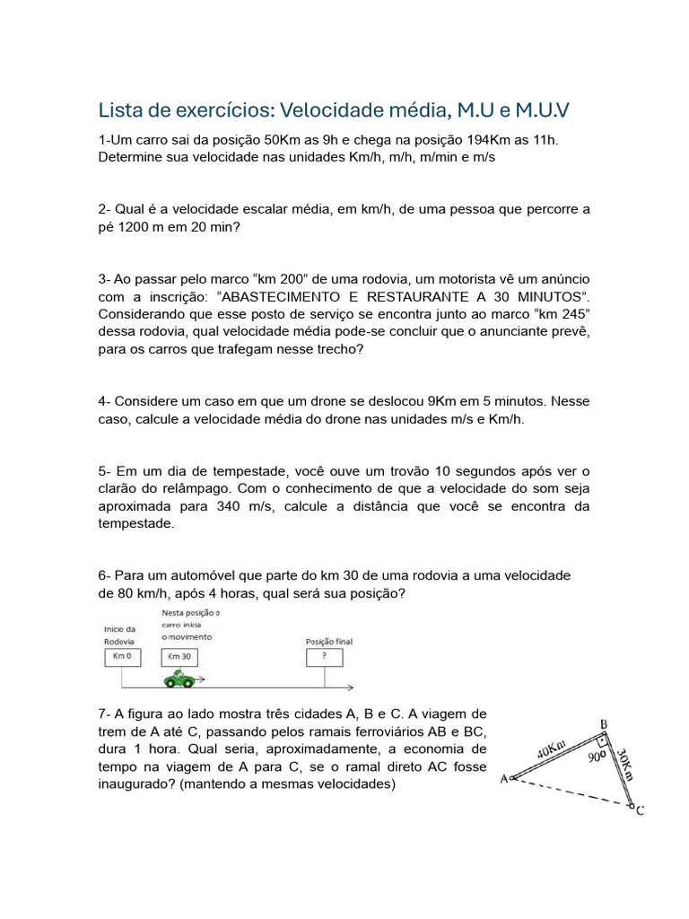 Lista de Exercicios de Física - Movimento | PDF