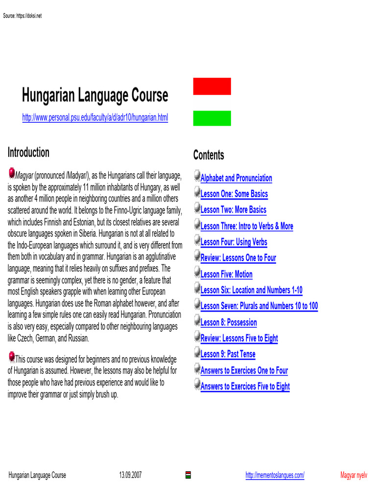 Hungarian Language Course | PDF