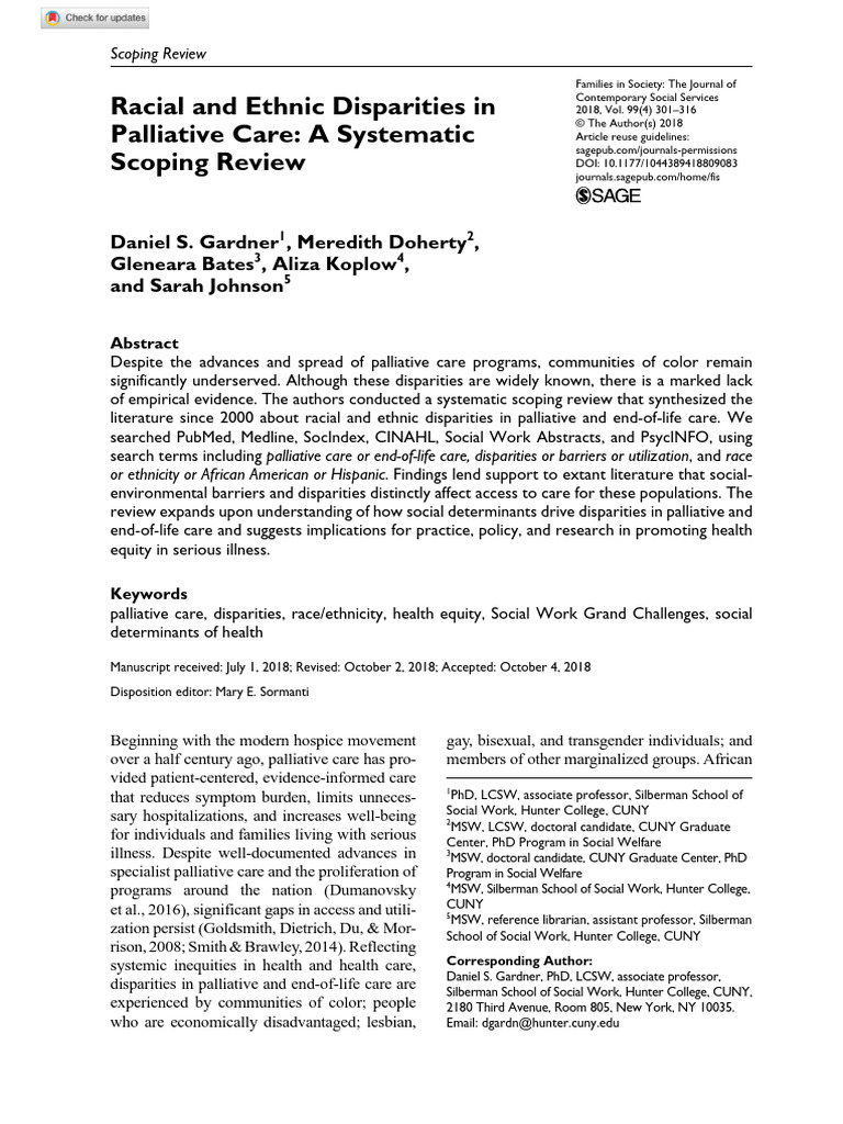 005 姑息治疗中的种族和族裔差异 Racial and Ethnic Disparities in Palliative Care | PDF