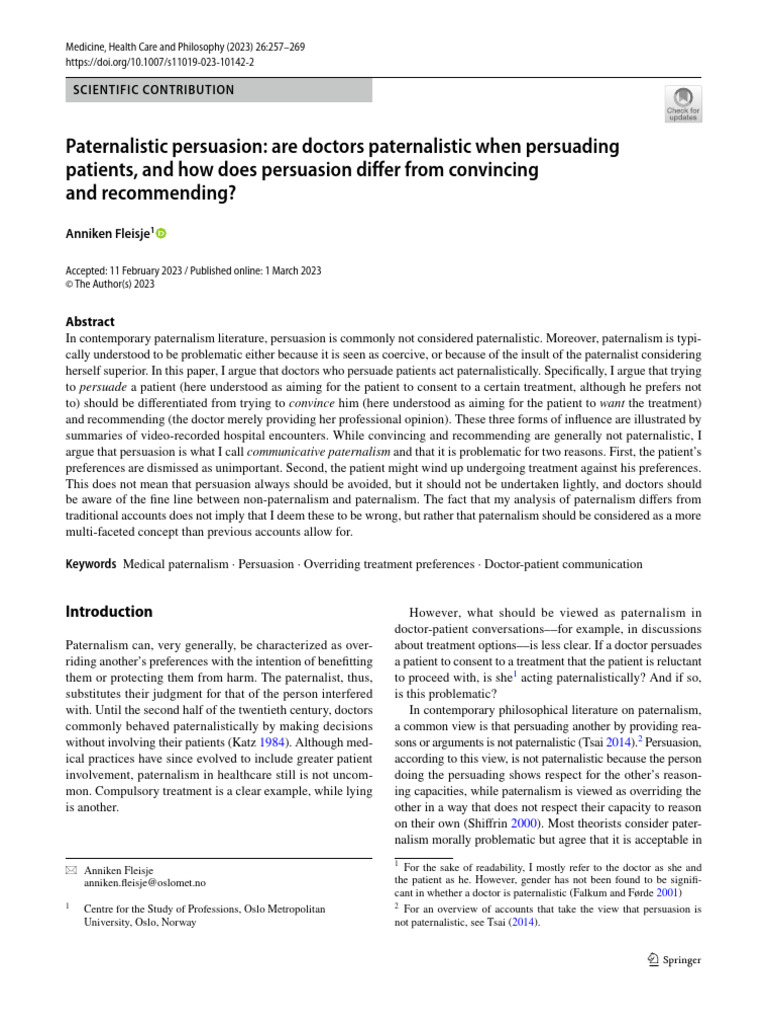 Paternalistic Persuasion: Are Doctors Paternalistic When Persuading ...