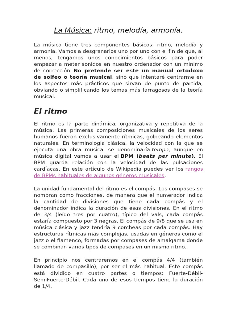 La Música, Ritmo Melodia y Armonia | PDF