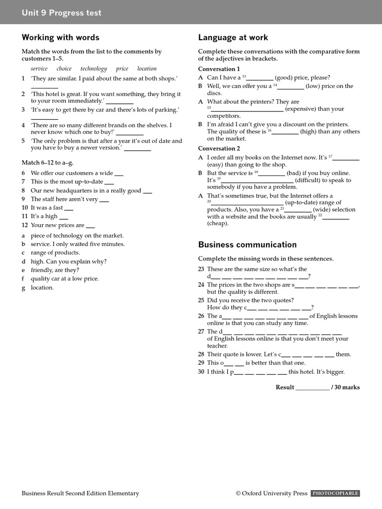 BR2e Elementary Unit9 Progress Test | PDF