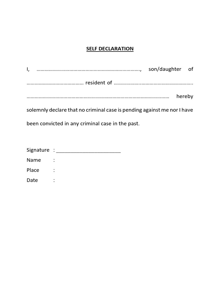 Ind Self Declaration On No Criminal Case | PDF