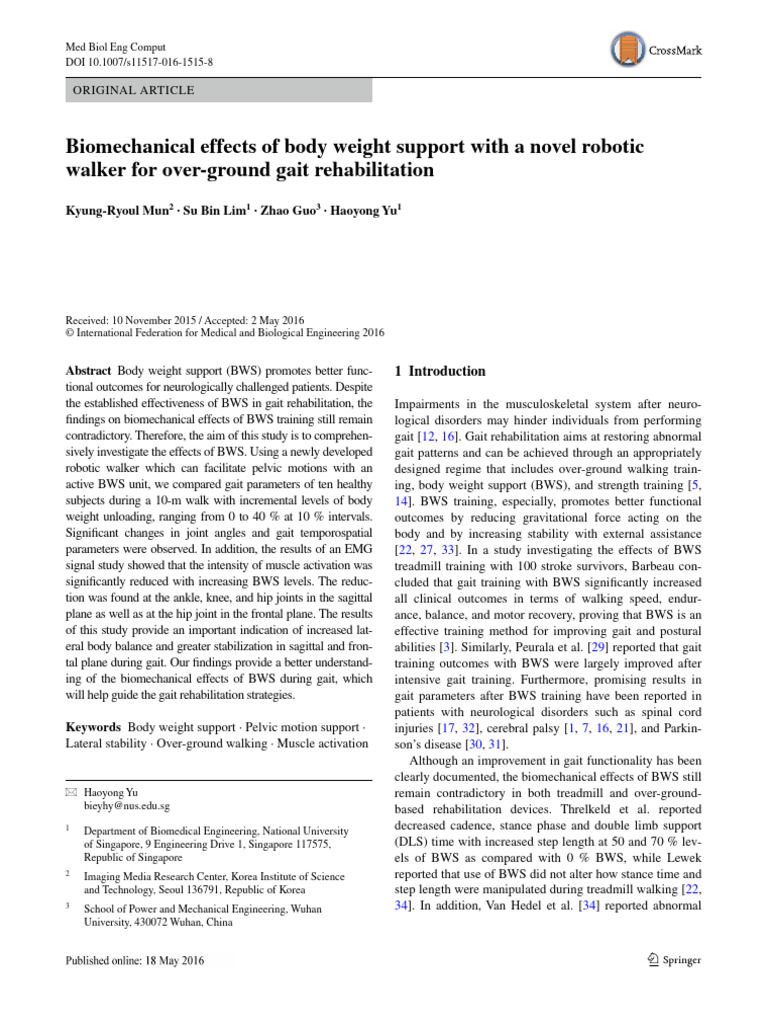 Biomechanical Effects of Body Weight Support With A Novel Robotic ...
