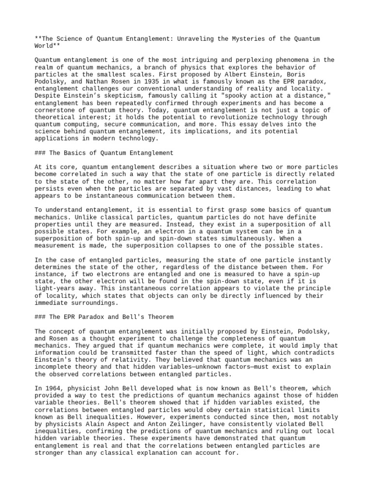 Quantum Entanglement Pdf