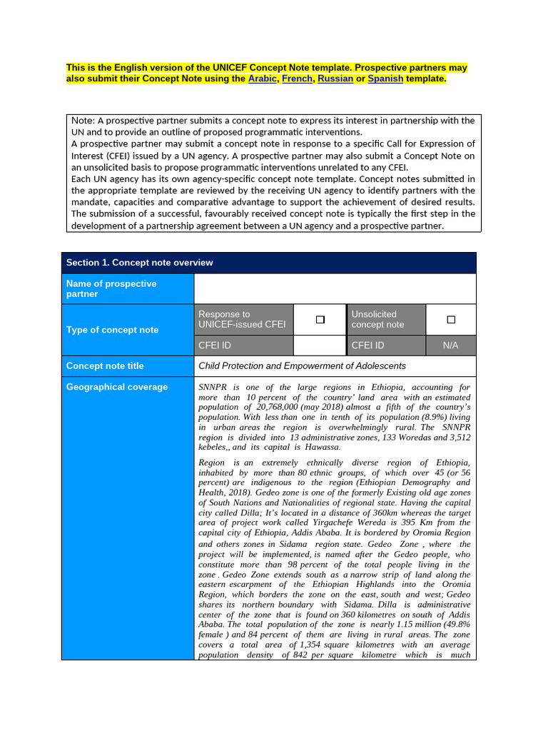 UNICEF Concept Note Template With Guideline SqQI0nj | PDF | Violence ...