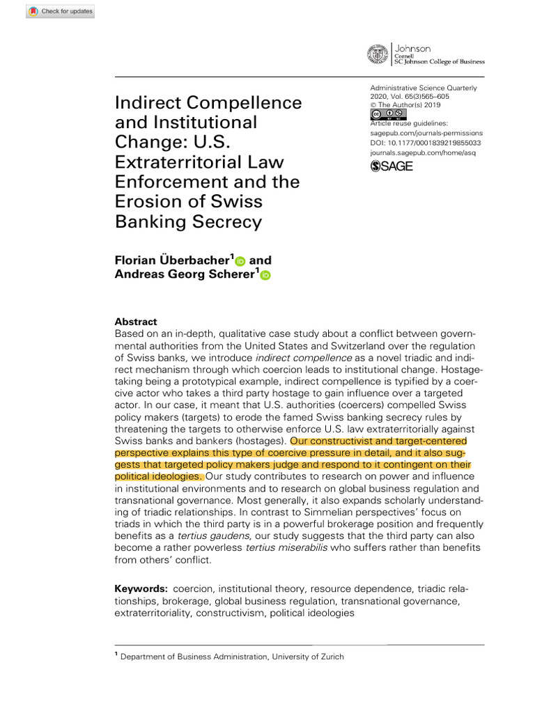 Indirect Compellence and Institutional Change: U.S. Extraterritorial ...