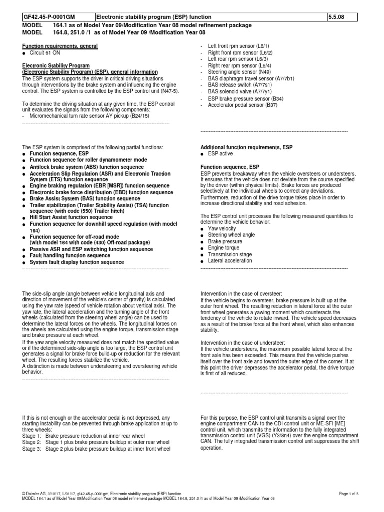 w164 Electronic Stability Program Esp Function | PDF | Anti Lock ...