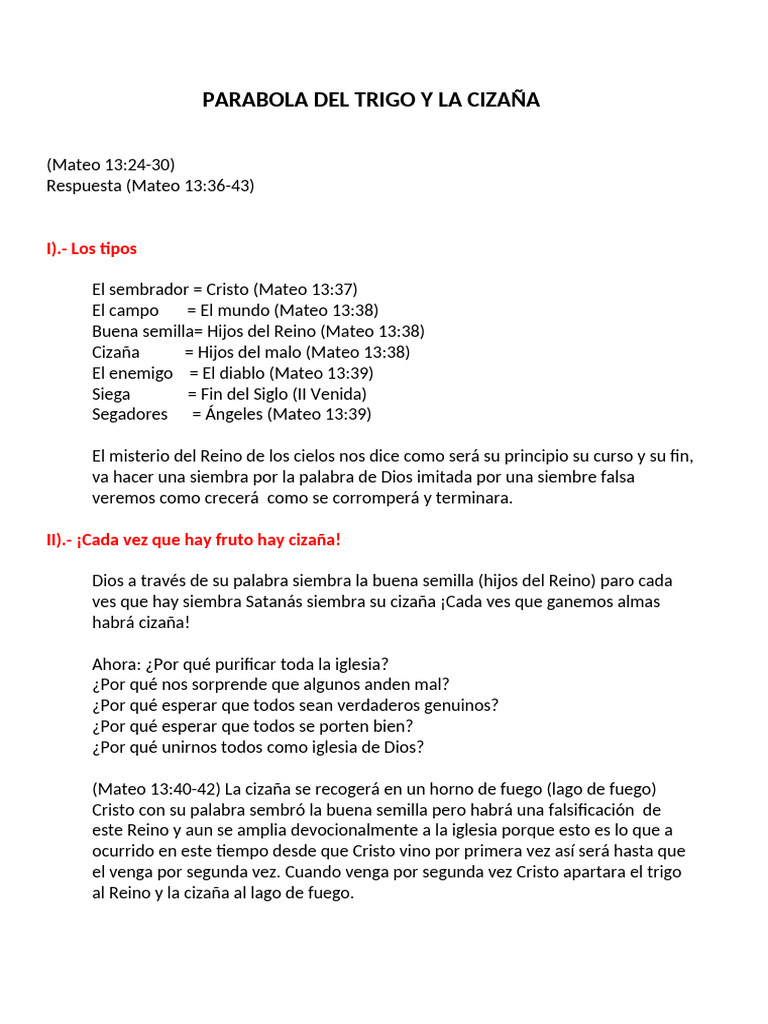 Parabola Del Trigo y La Cizaña | PDF | Cristo (título) | Satán