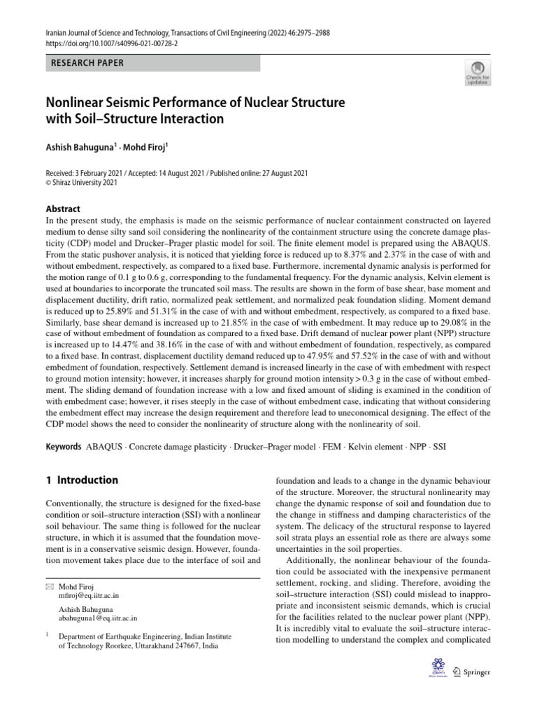Nonlinear Seismic Performance of Nuclear Structure With Soil-Structure ...