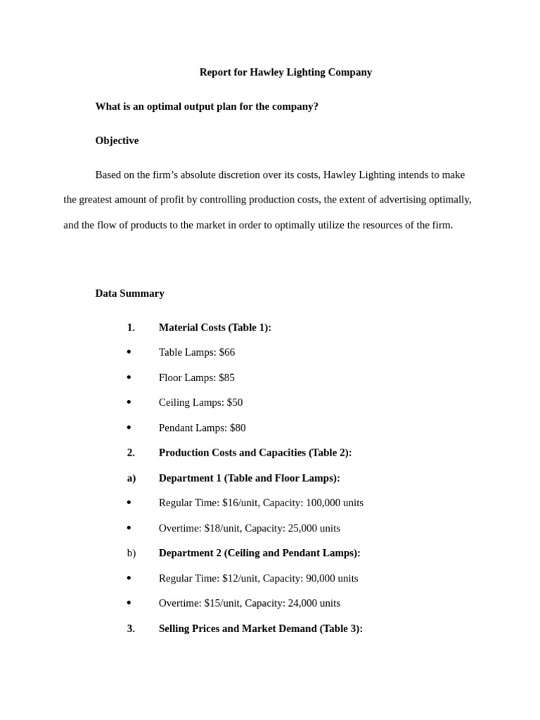 Hawley Lighting Company Report | PDF