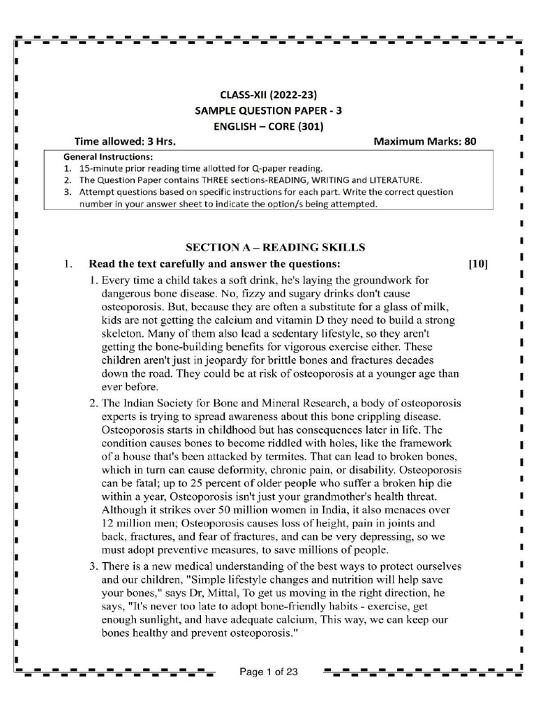 English Core Class Xii Sample Paper 03 | PDF