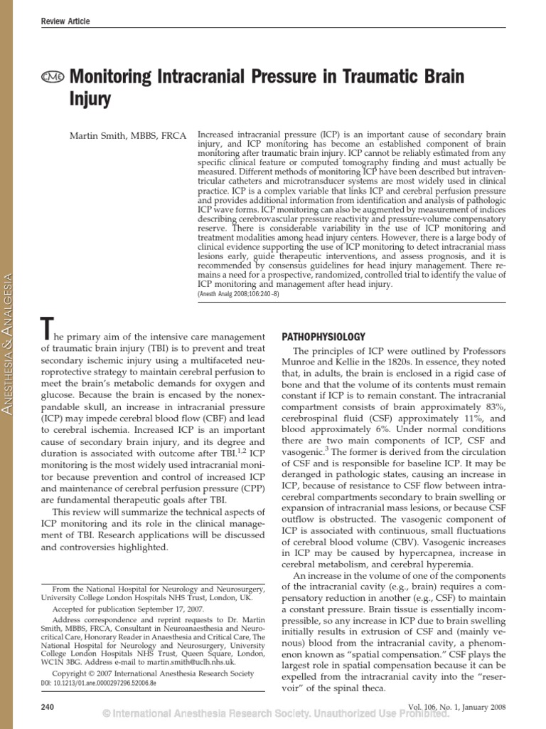 Monitoring Intracranial Pressure in Traumatic Brain Injury | PDF
