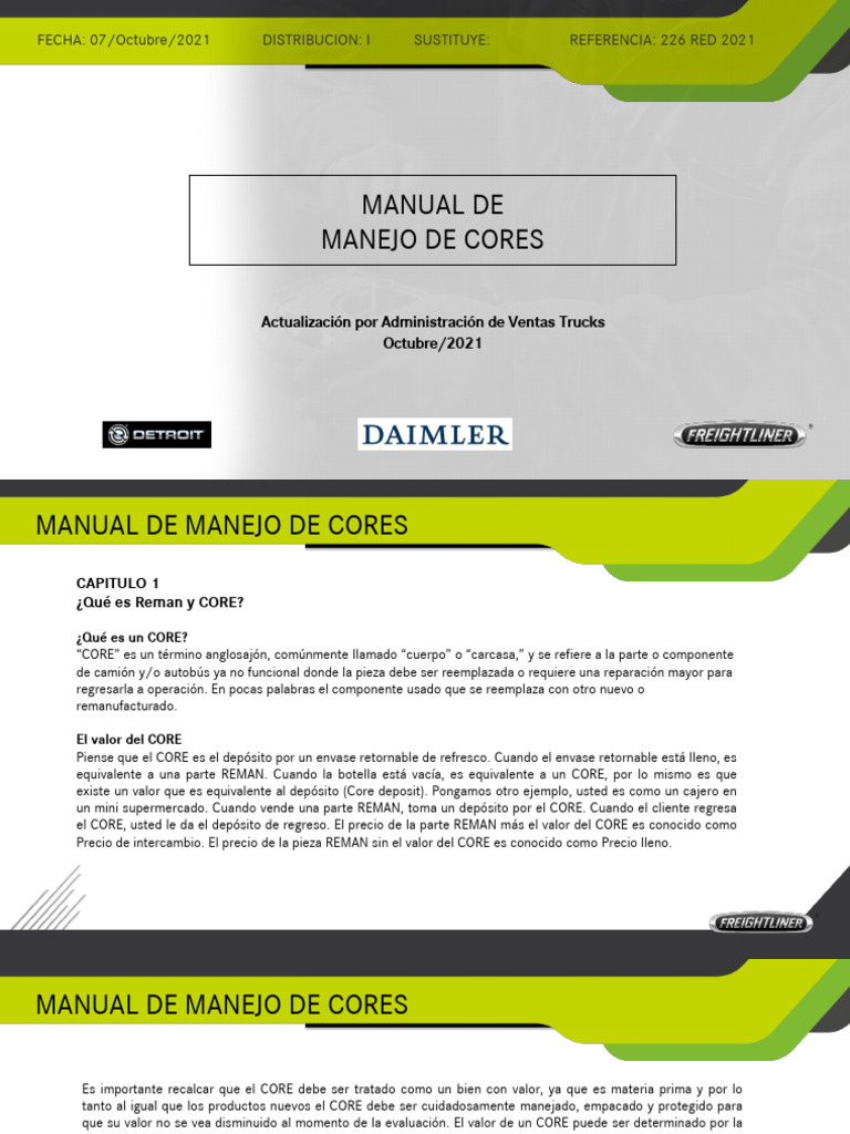 Manual de Manejo de Cores REMAN | PDF | Cliente | Rodamiento (Mecánico)